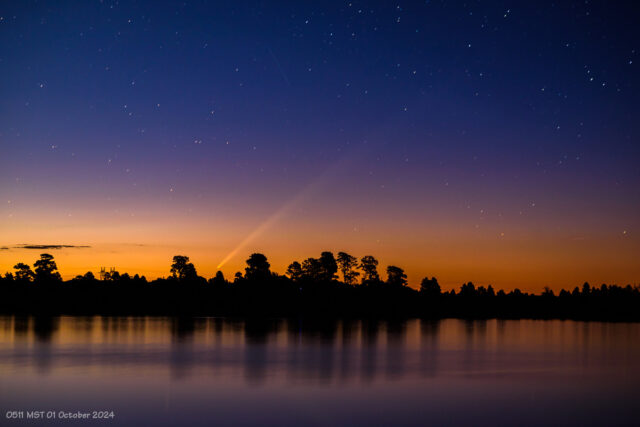 Comet C/2023 A3 (Tsuchinshan-ATLAS) and Ashurst Lake, Flagstaff, Arizona.