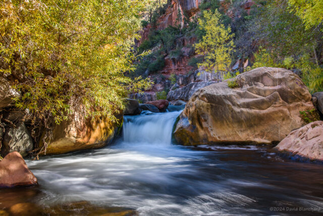 A small cascade at the lower end of Grasshopper Point in Oak Creek Canyon.