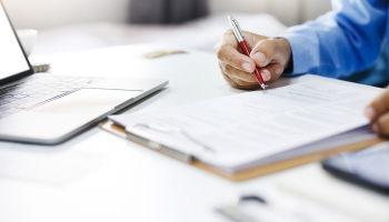 Businessman reviewing document