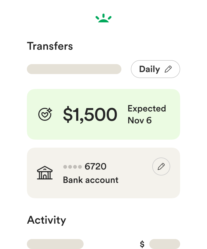 Wireframe mobile UI for bank transfer settings