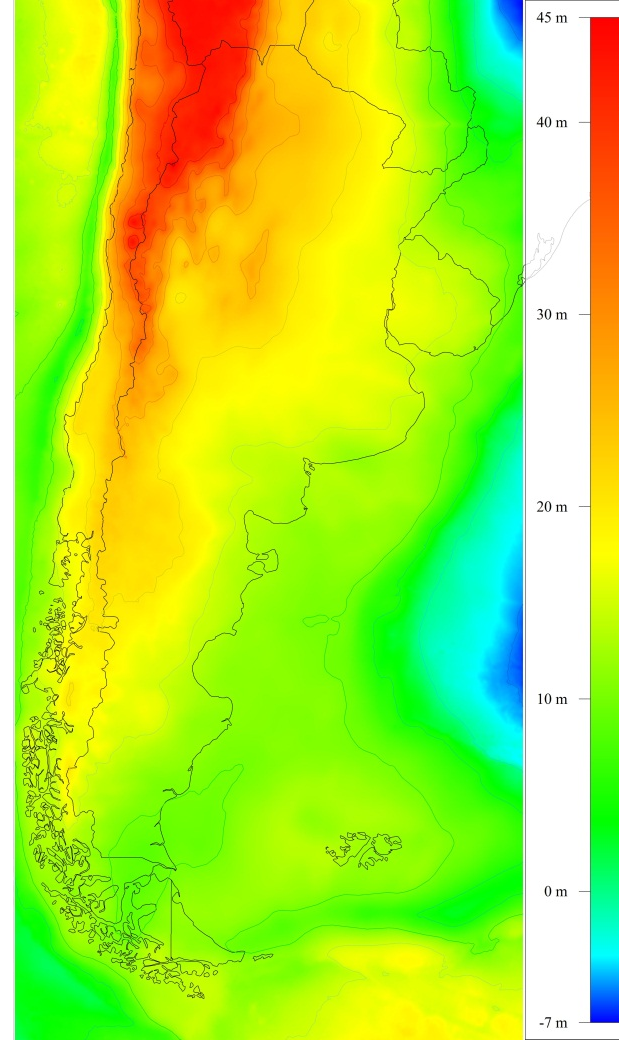 Figura 1: Modelo de Geoide Gravimétrico Nacional GEOIDE-Ar 16