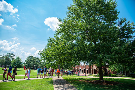 Students walking across the Quad