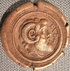 Coin from Cyrene, showing Zeus-Ammon