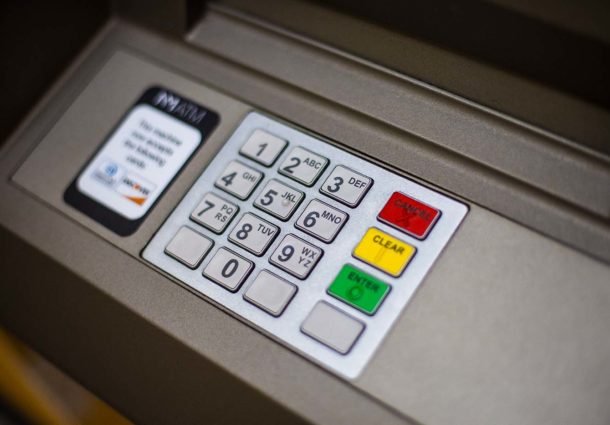 Close up of an ATM keypad in the LUU building