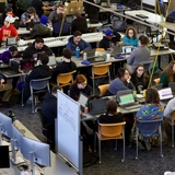 Students competing in a cyber defense competition on the Iowa State campus.