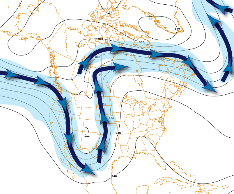 Location of the jet stream