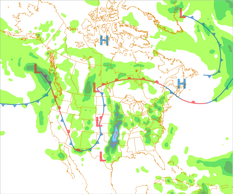 Surface weather in relation to the constant pressure chart.