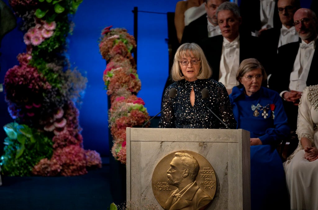 A woman in a lectern