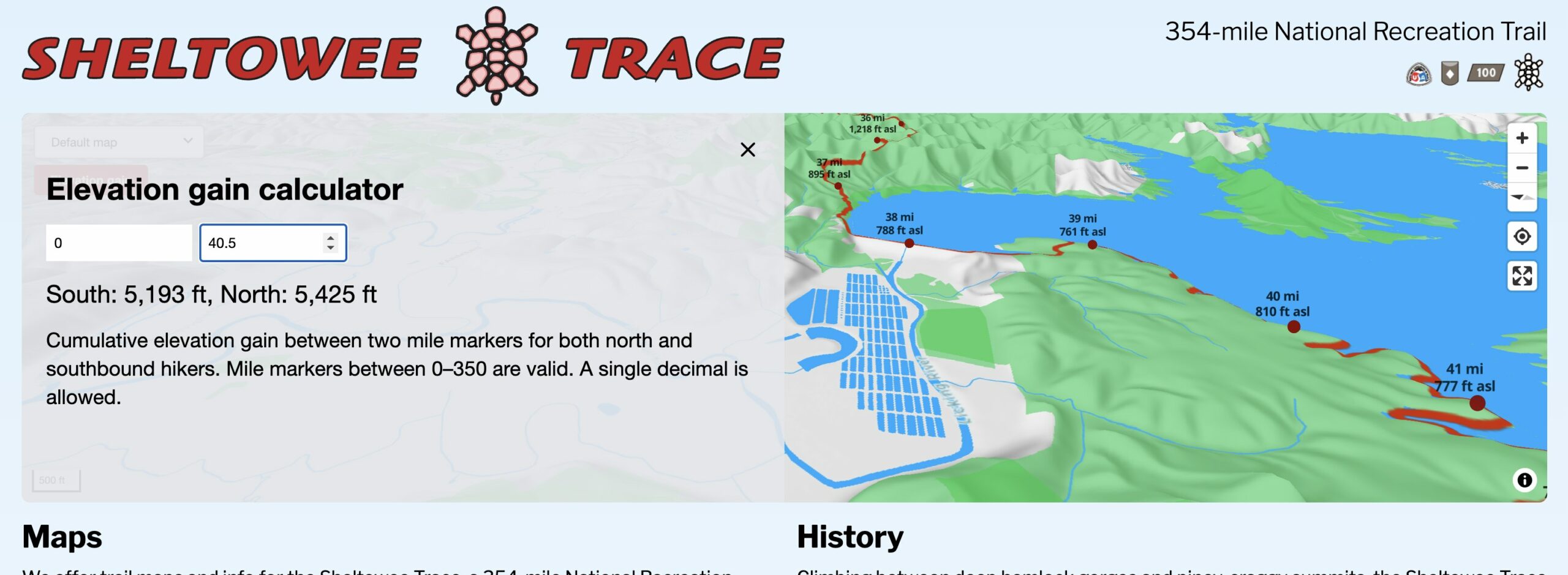 Sheltowee Trace elevation gain calculator.