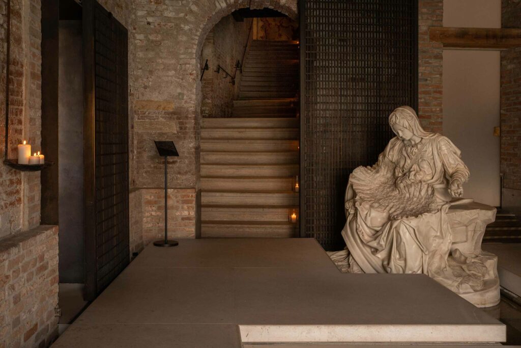 The Venice Venice Hotel waterside entrance with sculptures