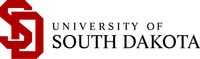 A stylized red SD logo next to the black text reading "University of South Dakota" on a transparent background.