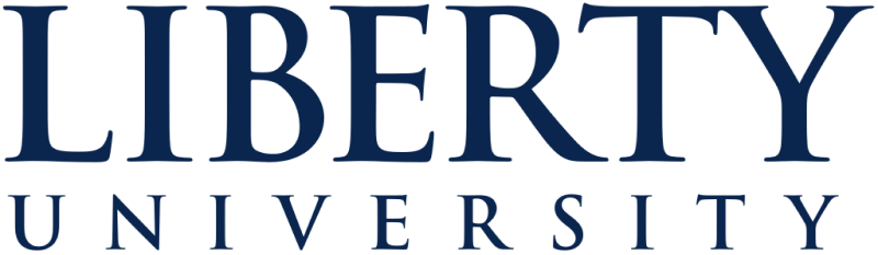 The image showcases the logo of Liberty University, proudly displaying "LIBERTY" in large blue letters above "UNIVERSITY" in smaller blue letters, reflecting its esteemed status as a leader in theological education and PhD programs.