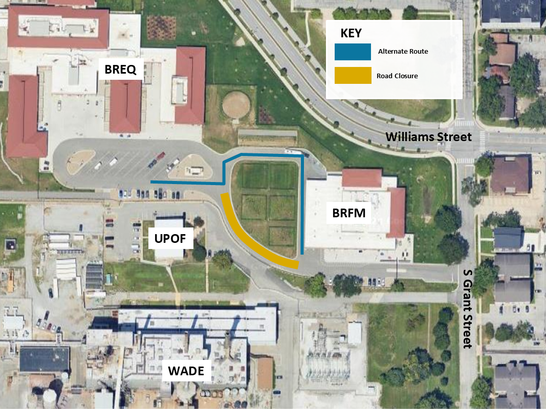 Partial and full closures are scheduled for the drive located off Grant Street and southwest of the David and Bonnie Brunner Equine Hospital in the coming months. 