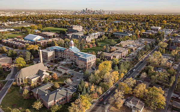 aerial view of the Regis campus that includes Jesuit House