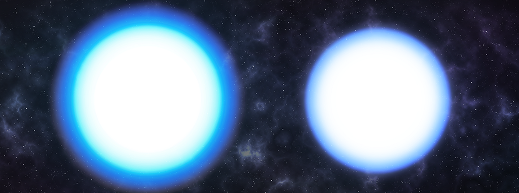 Two white dwarfs side by side - the left one is bigger and bluer, the right one is smaller and whiter