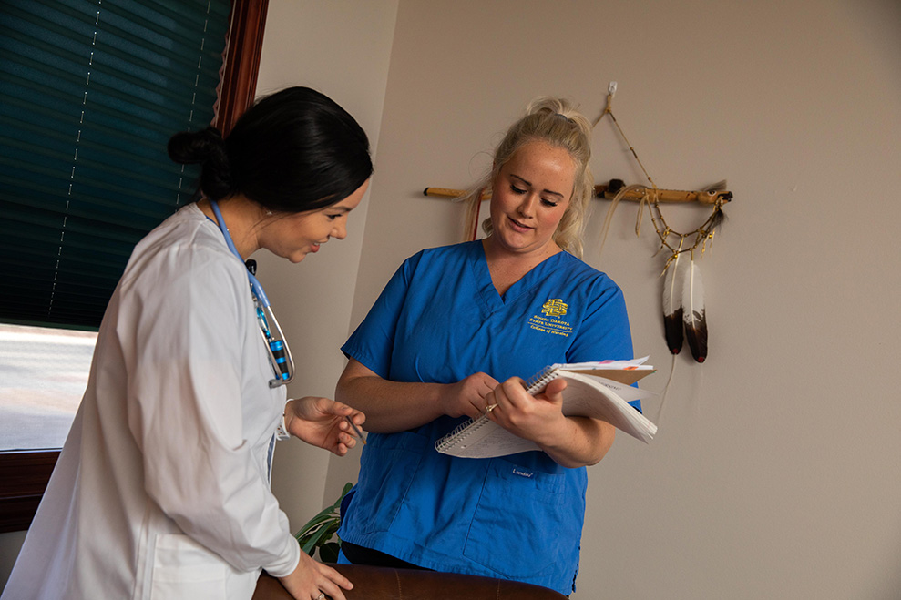 Nursing students talking at Rapid City site.