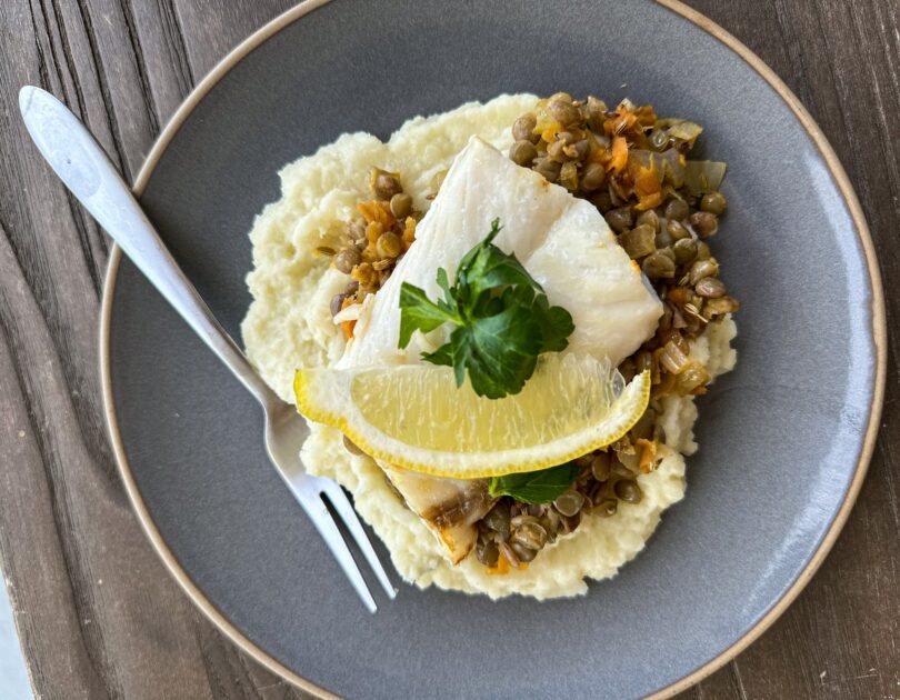 Rockfish with Lentils and Parsnip Puree