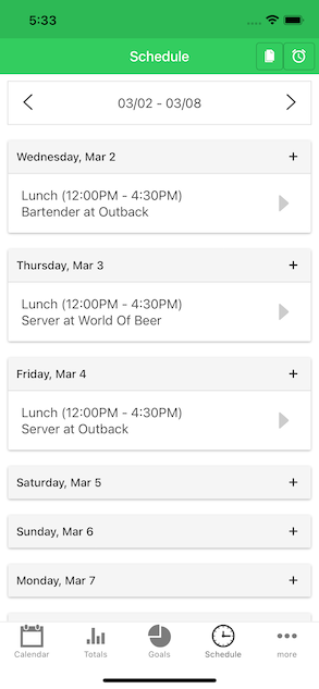 Schedule Screenshot