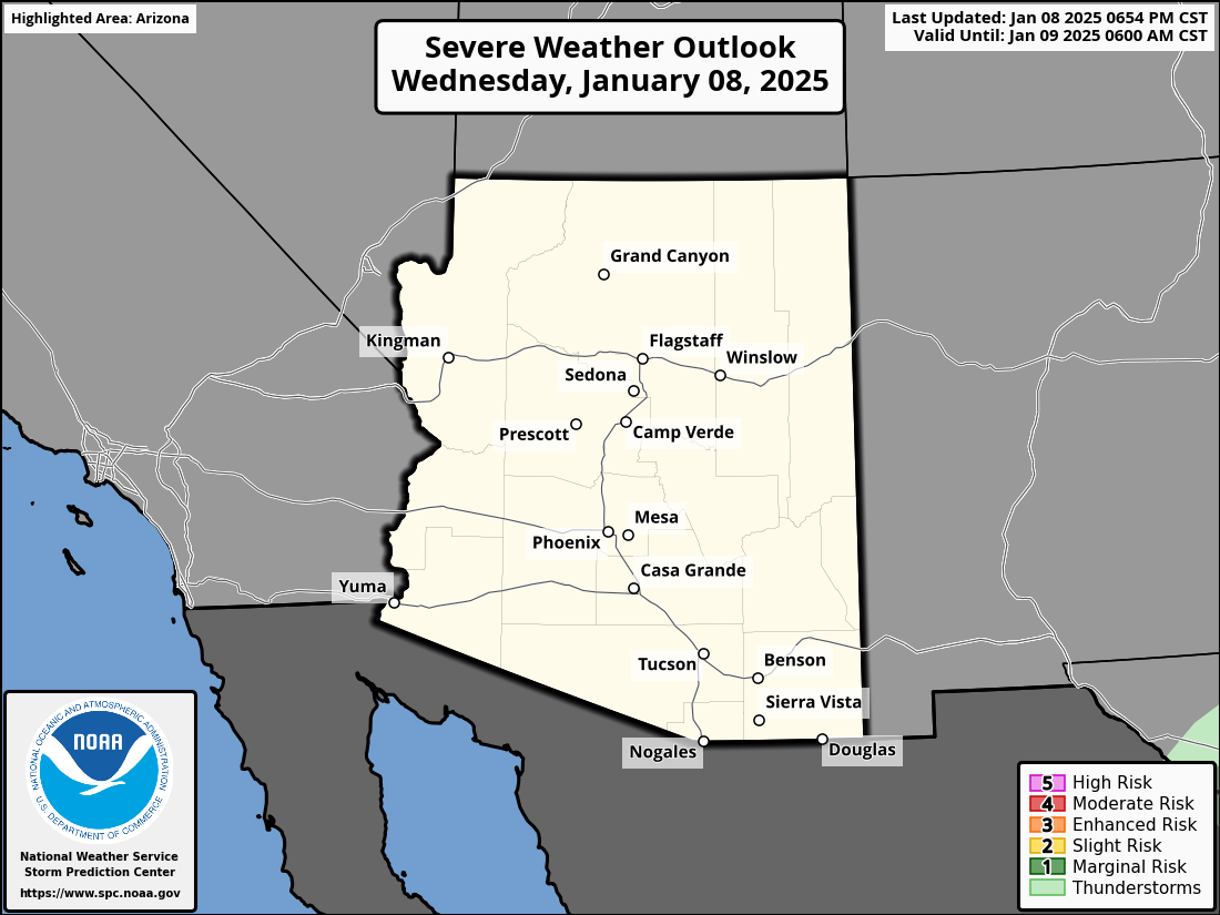 Map of Arizona with link to National Weather Service with current weather outlook