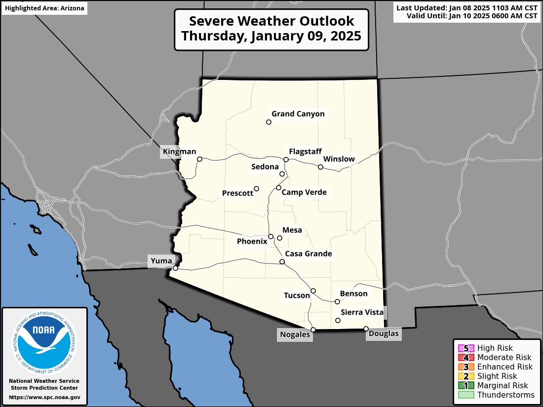 Map of Arizona with link to National Weather Service with tomorrow's weather outlook