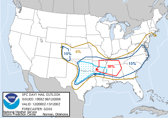 20090612 2000 UTC Day 1 Large Hail Probabilities Graphic