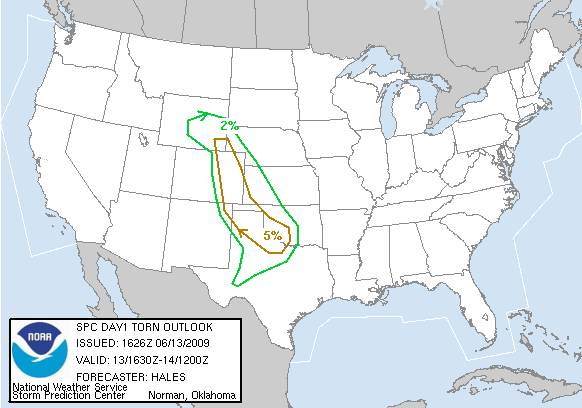 20090613 1630 UTC Day 1 Tornado Probabilities Graphic