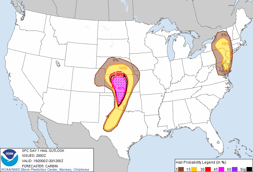 20110519 2000 UTC Day 1 Large Hail Probabilities Graphic