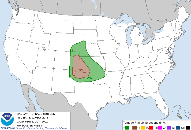 20140606 1630 UTC Day 1 Tornado Probabilities Graphic