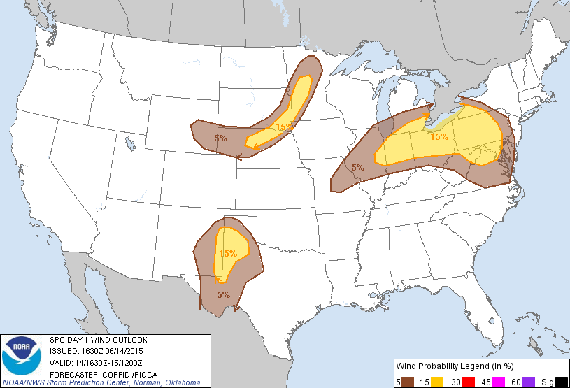 20150614 1630 UTC Day 1 Damaging Wind Probabilities Graphic