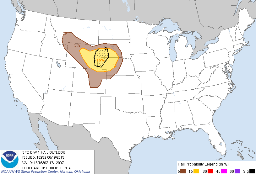 20150616 1630 UTC Day 1 Large Hail Probabilities Graphic