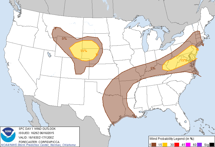 20150616 1630 UTC Day 1 Damaging Wind Probabilities Graphic