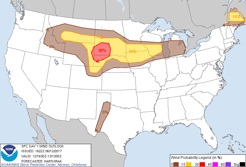 20170612 1630 UTC Day 1 Damaging Wind Probabilities Graphic