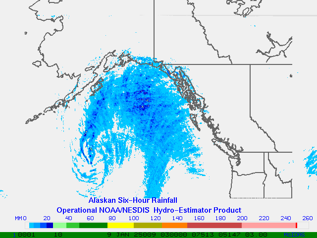 Hydro-Estimator - Eastern Pacific - Alaska / British Columbia - Six Hour Estimated Rainfall Images