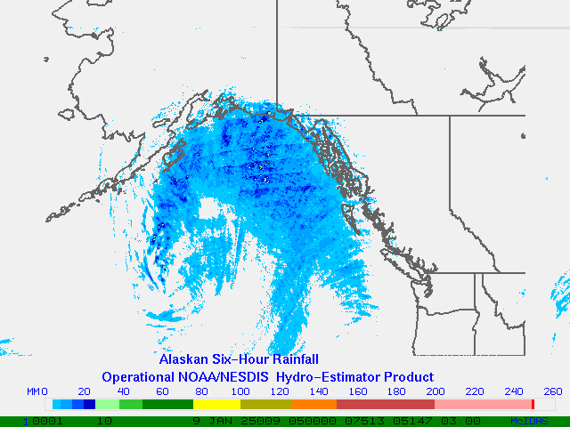 Hydro-Estimator - Eastern Pacific - Alaska / British Columbia - Six Hour Estimated Rainfall Images