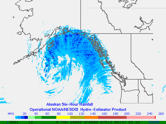 Hydro-Estimator - Eastern Pacific - Alaska / British Columbia - Six Hour Estimated Rainfall Images