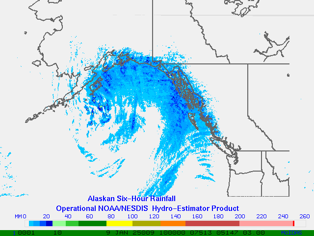 Hydro-Estimator - Eastern Pacific - Alaska / British Columbia - Six Hour Estimated Rainfall Images