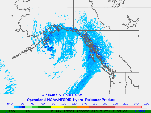 Hydro-Estimator - Eastern Pacific - Alaska / British Columbia - Six Hour Estimated Rainfall Images