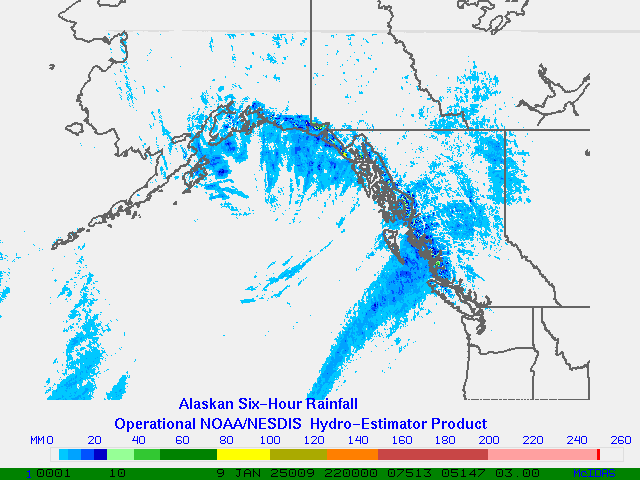 Hydro-Estimator - Eastern Pacific - Alaska / British Columbia - Six Hour Estimated Rainfall Images