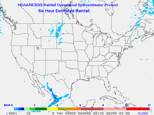 Hydro-Estimator - Contiguous United States - 6-Hour Estimated Rainfall Rate - 01-09-2025 - 06:00 UTC