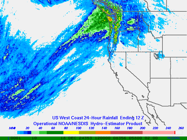 Hydro-Estimator - Eastern Pacific - U.S. West Coast - 24 Hour Estimated Rainfall Images