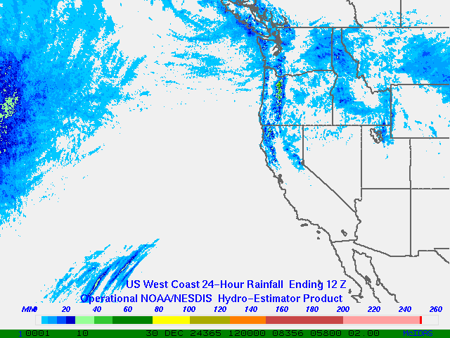 Hydro-Estimator - Eastern Pacific - U.S. West Coast - 24 Hour Estimated Rainfall Images