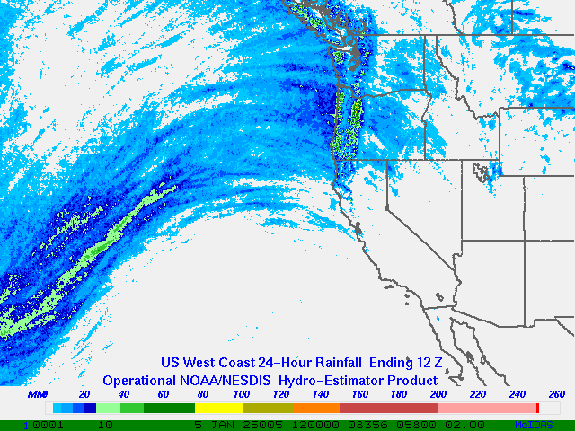 Hydro-Estimator - Eastern Pacific - U.S. West Coast - 24 Hour Estimated Rainfall Images