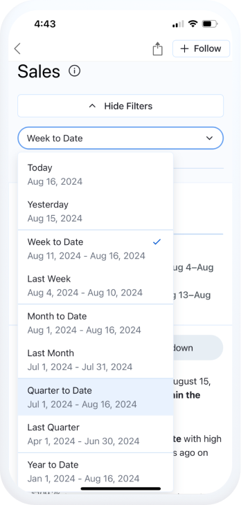 Tableau Pulse change mobile time period