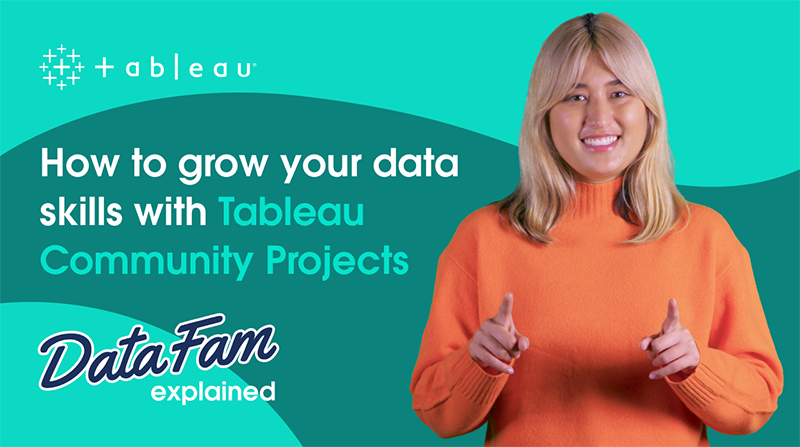 Title slide for 'How to grow your data skills with Tableau Community Projects' video