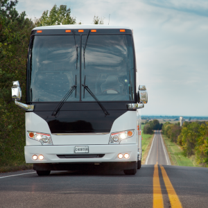 charter bus on the road