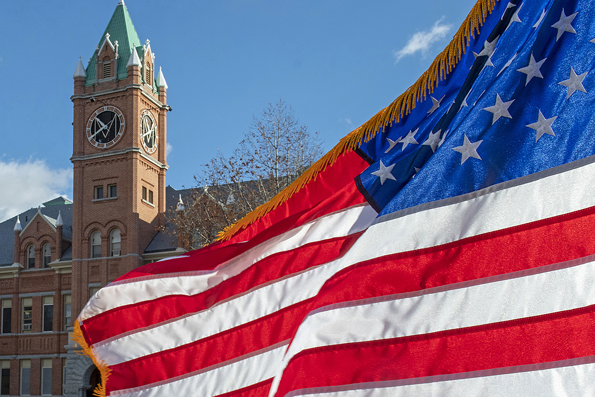 Photo of flag flying outside Main Hall