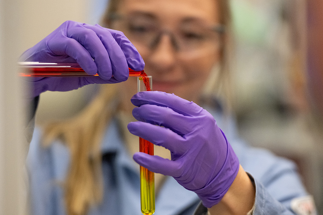 Allison Kelly, a UM chemistry doctoral student, works in the lab of the University’s Center for Translational Medicine. 