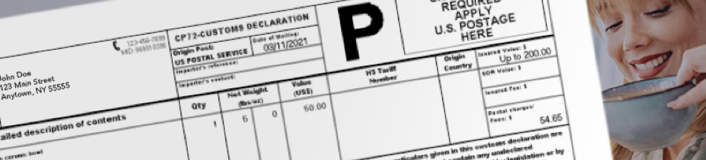 A required customs form, printed from a computer, for a package being sent out of the U.S.