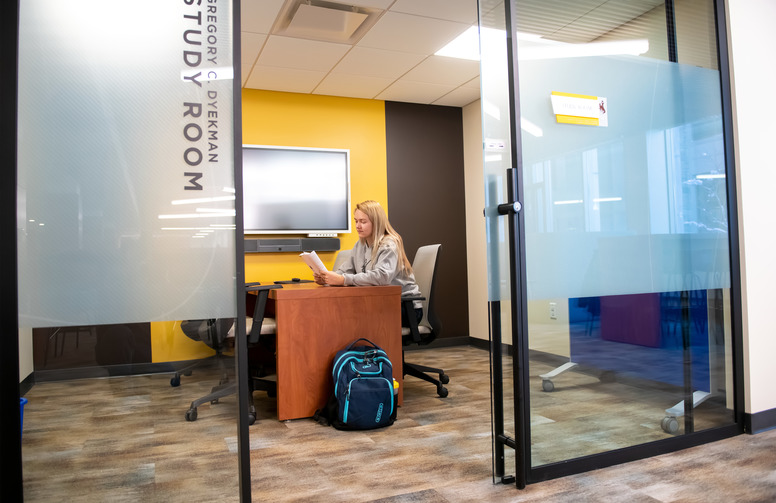 A student working in a study room 