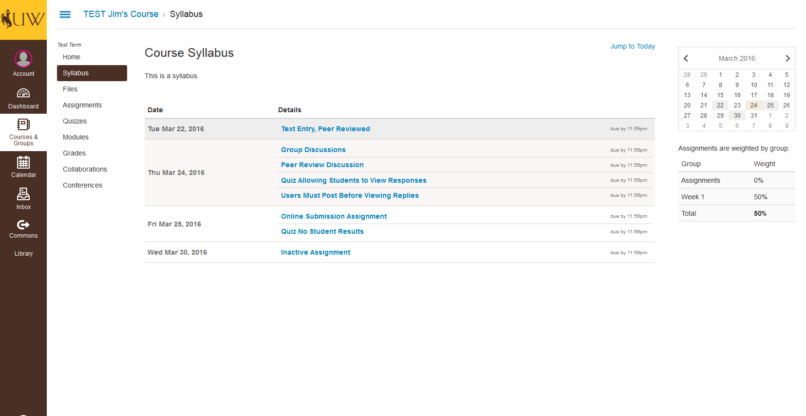 image showing advisor's view of course syllabus page of a course